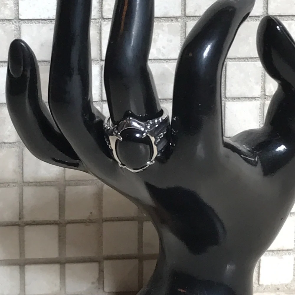 🩵NEW🩵 Stainless Steel with Black Agate Stone Ornate Ring Sz MENS 9